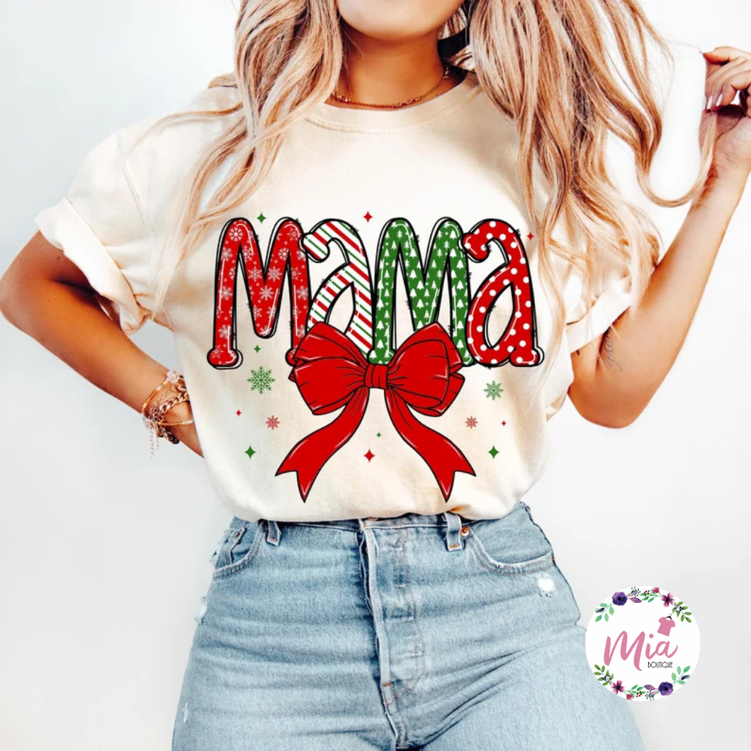 Mama Christmas Bow Tee