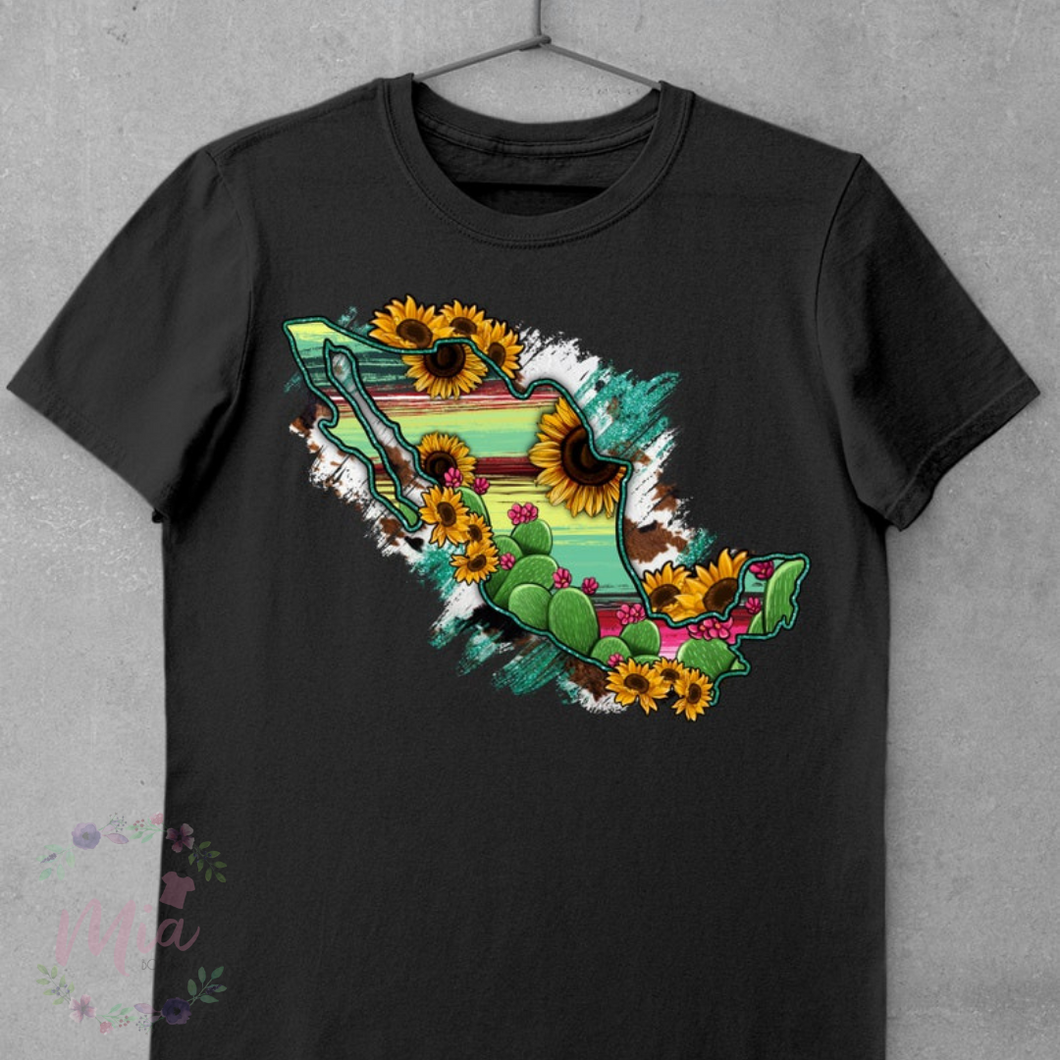 Sunflower Cactus Mexico Map Tee